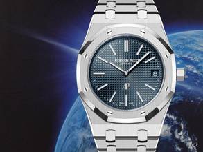 Thumbnail von Audemars Piguet Royal Oak Jumbo 16202st Jumbo Blue Dial New Full Set.