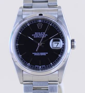  Rolex Datejust 36 16200 Saphirglas black dial Oysterband Stahl Crown Cup B+P 