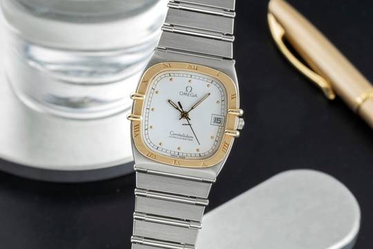  Omega Constellation Quartz Stahl / Gold Quarz Herrenuhr Ref. 398.0877 Papiere 1986 