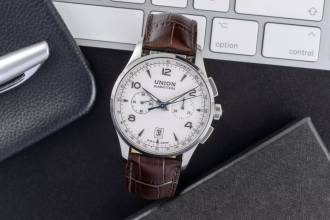  Union Glashütte Noramis Chronograph Stahl Automatik Ref. D008.427.16.017.00 B&P 