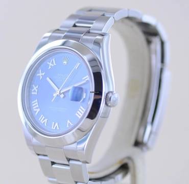  Rolex Datejust II Stahl Oyster blue roman Dial 41mm blau 116300 Top B+P 