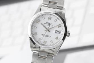 Thumbnail von Rolex Oyster Perpetual Date 34 White Dial Stahl Automatik Herrenuhr Ref. 15200 Papiere 1996