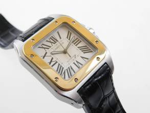 Thumbnail von Cartier Santos 100 XL 38 x 51 mm im Top Zustand mit Box und original Krokoband Stahl Gold Neues Original Cartier Krokoband und Faltschließe
