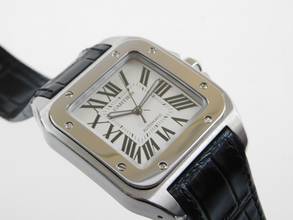 Thumbnail von Cartier Santos 100 XL 38 x 51 mm im Top Zustand mit Box und original Krokoband Neues Original Cartier Krokoband und Faltschließe