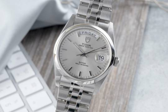  Tudor Prince Date Day Linen Dial Edelstahl Automatik Herren Ref. 76200 Papiere 