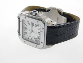 Thumbnail von Cartier Santos 100 XL 38 x 51 mm Tresoruhr im Full Set mit Box / Papiere und original Krokoband Wie Neu ! mit original Cartier Krokoband und Faltschließe