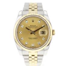  Rolex Datejust 36 Steel Gold Champagne Diamond Dial 