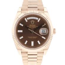  Rolex Day-Date 40 40mm Everose Gold Chocolate Baguette Diamond Dial Service '25 