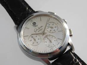 Thumbnail von Glashütte Original Senator Navigator Chronograph mit seltenem silbernen Zifferblatt Top Zustand Krokoband und Faltschließe