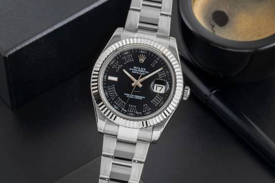  Rolex Datejust II Stahl / Weissgold Black Roman Dial Automatik Ref. 116334 B&P 