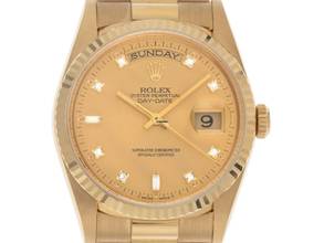  Rolex Day-Date 36 Ref.18238 1990 Full Set wie Neu Vintage Day Date Diamanten 18kt Gelbgold 
