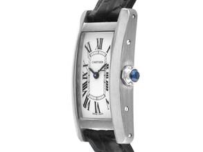 Thumbnail von Cartier Tank Américaine Ref.2489 2002 Full Set wie Neu Vintage Tank Americaine PM Kleines Modell 18kt Weißgold Krokoleder Faltschließe
