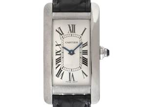 Thumbnail von Cartier Tank Américaine Ref.2489 2002 Full Set wie Neu Vintage Tank Americaine PM Kleines Modell 18kt Weißgold Krokoleder Faltschließe