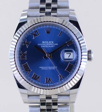  Rolex Datejust 41 Stahl Jubiléband Azzuro blue roman Dial 41mm B+P Top 