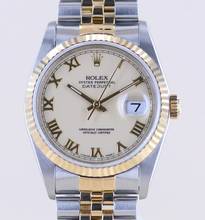  Rolex Datejust 36 Saphirglas Ivory roman dial Jubiléband Stahl Gold 16233 Klassiker 