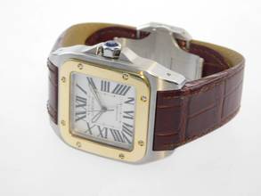 Thumbnail von Cartier Santos 100 XL 38 x 51 mm im Top Zustand mit Etui und original Krokoband Stahl Gold Neues Original Cartier Krokoband und Faltschließe