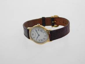 Thumbnail von Cartier Santos Dumont Arcade Paris Handaufzug 18 Karat Gelbgold mit Original Band und Schließe mit seltener 18 Karat Weißgoldlünette 24 x 31 mm Rarität