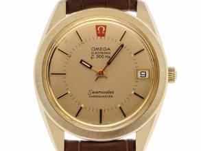 Thumbnail von Omega Seamaster Electroquarz 300Hz Ref.198.0001 1972 original Box sehr gut Vintage Seamaster Electronicquarz f300Hz 14kt Gelbgold 62g