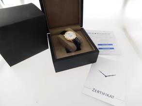Thumbnail von Blancpain Villeret 18 Karat Gelbgold Automatik Triple Calendar Mondphase 34 mm selten mit deutscher Anzeige original Band und 18Kt Schließ
