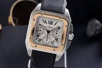 Thumbnail von Cartier Santos 100 Chronograph Stahl / Gold Automatik Ref. W20091X7 Papiere 2015