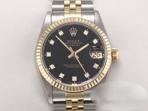  Rolex Datejust 31 Medium Stahl Gelbgold 750 Diamanten Automatik Gold Stahl Stainless Steel 18kt Yellow Gold Jubilé-band Chronometer Oyster Black Dial 