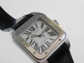 Thumbnail von Cartier Santos 100 XL 38 x 51 mm Tresoruhr mit original Krokoband und Faltschließe Wie Neu ! mit original Cartier Krokoband und Faltschließe