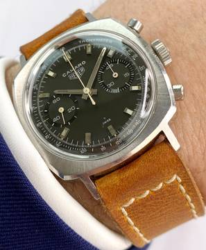  Heuer Camaro Vintage Chronograph Black Dial ref 7743 37mm 7743 