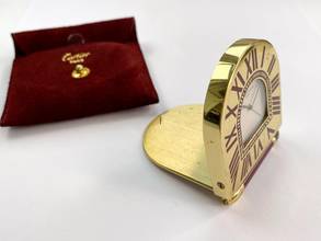 Thumbnail von Cartier Table Clock Tischuhr Table Clock Red Bordeaux 57 x 50mm Travel Clock Reisewecker