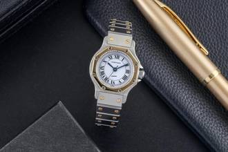 Thumbnail von Cartier Santos Lady Stahl / Gold Automatik Damenuhr Ref. 0907 Klassiker Box