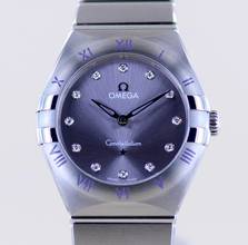 Omega Constellation Ladies Purple Diamond Dial Quarz Lady 28mm Brillanten New 