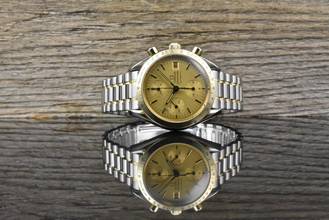  Omega Speedmaster Date 39 Automatik TIP TOP VINTAGE Stahl / Gold langes Armband 