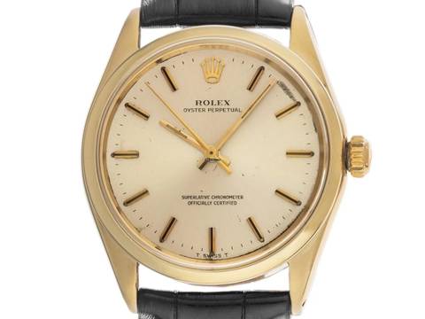  Rolex Oyster Perpetual 34 Ref.1005 1968 original Box sehr gut Vintage Oyster Perpetual 14kt Gelbgold 