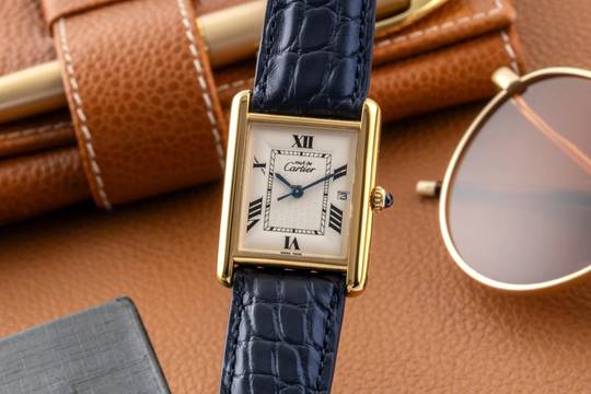  Cartier Tank must Tank LM Silber vergoldet Quarz Herrenuhr Medium Ref. W1013754 