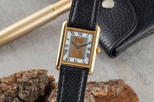  Cartier Tank Vermeil must Tank LM Trinity Dial Silber vergoldet Quarz Ref. 590005 Klassiker 
