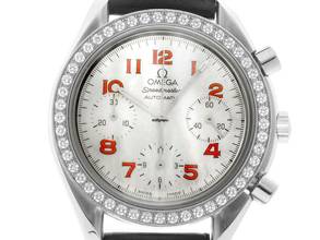  Omega Speedmaster Reduced Ref.275.0032 2000 Box&Beschreibung original unpoliert Speedmaster Reduced Perlmutt Diamanten 