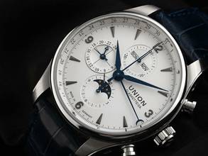 Thumbnail von Union Glashütte Belisar Chronograph Ref.D009425A 2021 Full Set wie Neu Vintage Belisar Chronograph Vollkalender Mondphase Krokoleder Faltschließe