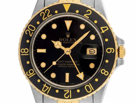  Rolex GMT-Master Ref.16753 1984 Box&Beschreibung sehr Gut Vintage GMT Master Open 6/9 Flat 4 