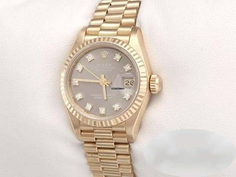  Rolex Lady-Datejust Gelbgold 750 Diamanten Automatik Gold Damen 18kt Yellow Gold President-band Chronometer Oyster 