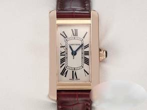Thumbnail von Cartier Tank Américaine Rosegold 750 2018 Lederband W2607456 Damen Gold