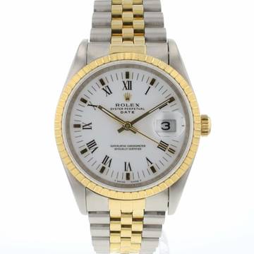  Rolex Oyster Perpetual Date 34 Gold/Steel White Roman Dial 