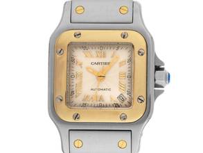 Thumbnail von Cartier Santos Galbée Date PM Kleines Modell Ref.2423 2001 Box&Beschreibung sehr gut Vintage Santos Galbee Date PM kleines Modell