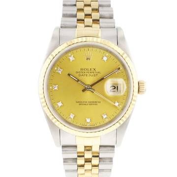  Rolex Datejust 36 Steel Gold Jubilee Fluted Champagne Diamond Dial 