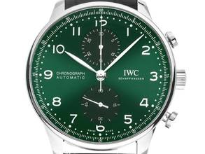 Thumbnail von IWC Portugieser Chronograph Ref.IW371615 2026 Full Set Ungetragen Portugieser Chronograph Green Dial Krokoleder Faltschließe