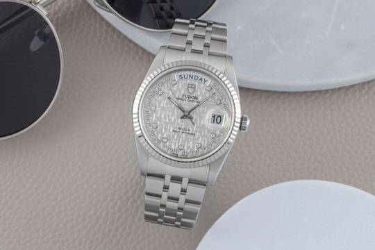  Tudor Prince Date Day Automatik Edelstahl / Weissgold Diamonds Ref 76214 Papiere 