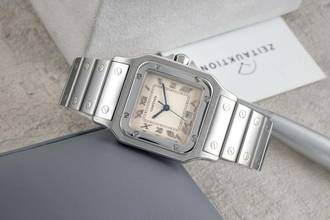 Thumbnail von Cartier Santos stainless steel silver dial quartz men's watch ref. W20025D6 classic