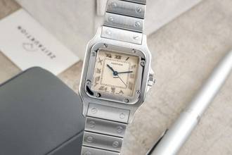 Thumbnail von Cartier Santos stainless steel silver dial quartz men's watch ref. W20025D6 classic
