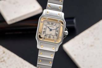 Thumbnail von Cartier Santos Galbée Lady Steel / Gold Sapphire Glass Ref. W20012C4