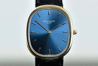 Thumbnail von Patek Philippe Ellipse d'Or 3738 | German Certificate 1993 | blue dial | yellow gold