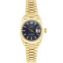  Rolex Lady-Datejust 26 Yellow Gold President Blue Dial 