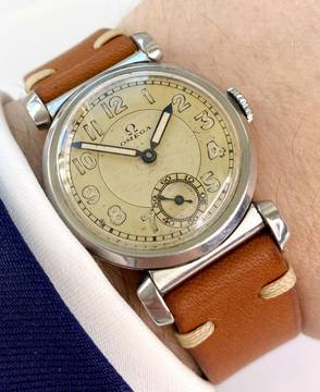 Omega Classic Small Scarab Steel Vintage Art Deco cal 26.5 SOB Two Tone dial 